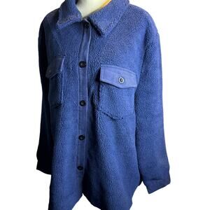 Clique Blue Sherpa Fleece Corduroy Shacket Jacket, Cozy Oversized, Plus Size 3XL